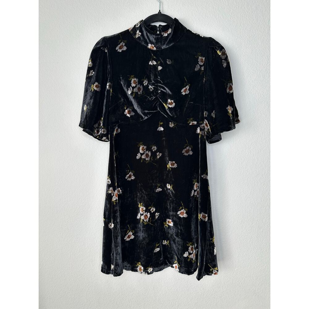 FREE PEOPLE Be My Baby Luxe Velvet Floral Mock Neck Vintage Mini Dress Size 2/XS - Picture 8 of 13